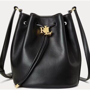Lauren Ralph Lauren Black Leather Andie 25 Bucket‎ Bag Bag Charm Wallet Set